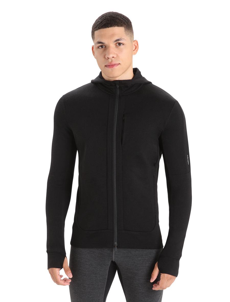 Icebreaker Merino Quantum III Long Sleeve Zip Férfi Kapucnis Pulóver Fekete | HU 1270ZUTG